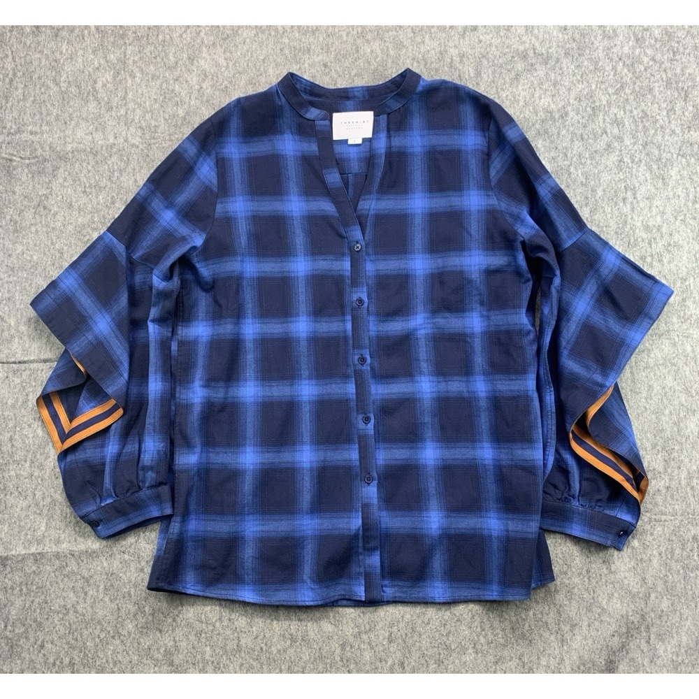 The Shirt Rochelle Behrens Women's Blue Plaid Shirt 100% COTTON - Size L